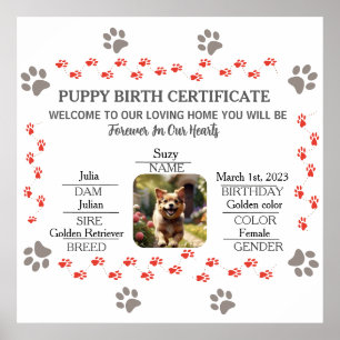 Custom Puppy Birth Certificate Poster