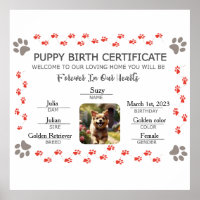 Custom Puppy Birth Certificate