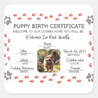 Custom Puppy Birth Certificate