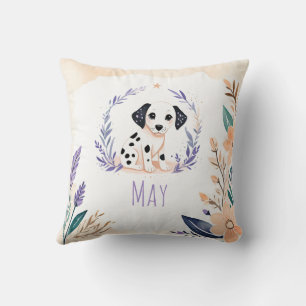 Custom Puppy Dalmatian Pillow Boho Floral Design