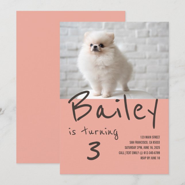 Custom Puppy Dog Photo Birthday Invitation (Front/Back)