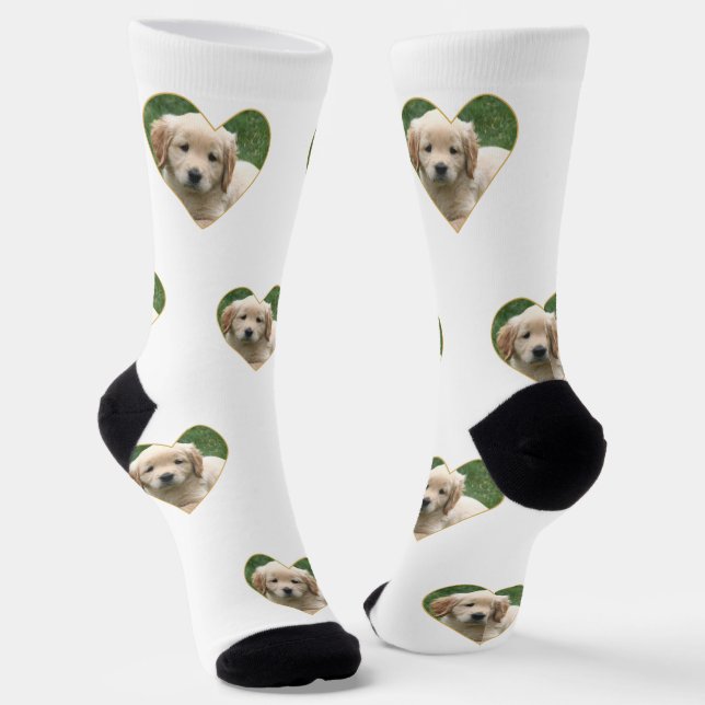 Custom Puppy Dog Photo on White Crew Socks (Angled)