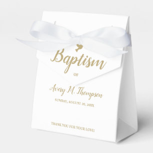 Custom Pure white gold hue dove Script Baptism  Favor Box