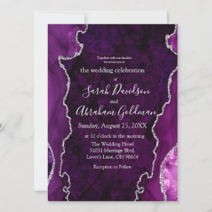Custom Purple Agate Silver Glitter Wedding Invitation