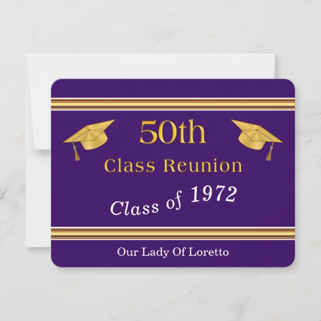 Custom Purple and Gold Class Reunion Response Card (Front)