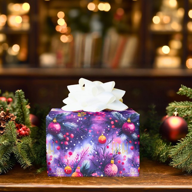 Custom Purple and Pink Ornaments Christmas Wrapping Paper (Creator Uploaded)