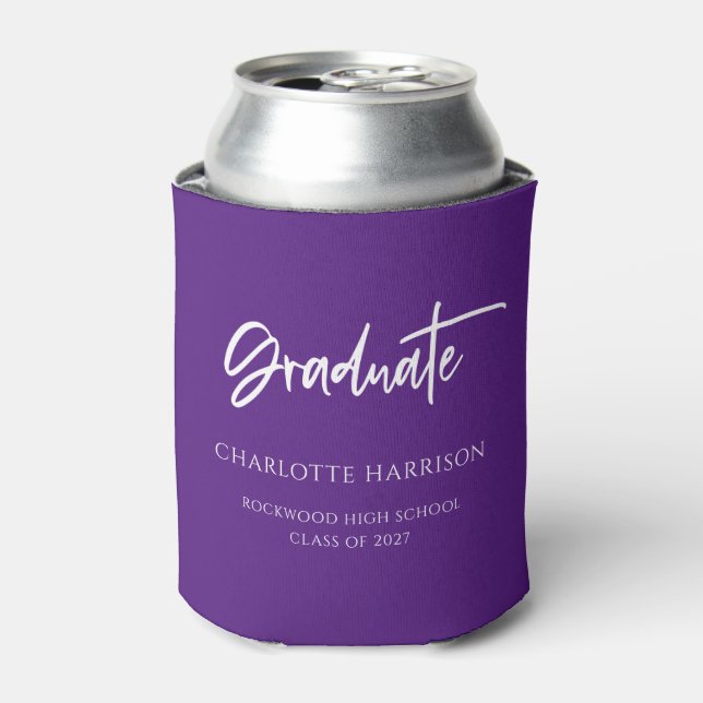 Custom Purple and White Graduation Party Can Cooler (Can Front)