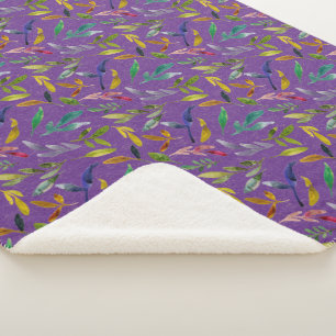 Custom Purple Background Leaf Sherpa Blanket