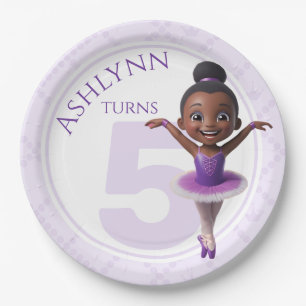 Custom Purple Ballerina for Girls Birthday Paper Plate