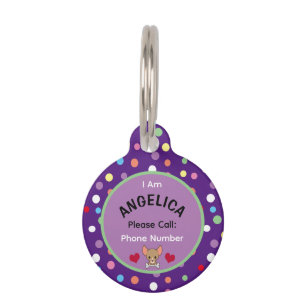 Custom Purple Black Colourful Polkadot Pattern Dog Pet Tag