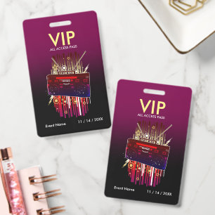Custom Purple Black Gradient VIP Pass For Event Badge