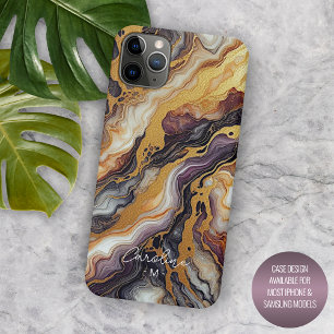 Custom Purple Black Grey Gold Marble Art Pattern iPhone 15 Pro Max Case