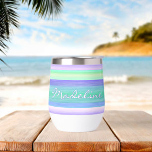 Custom Purple Blue Pink Mint Green Stripes Art