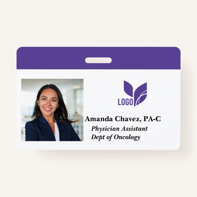 Custom Purple Business Employee Photo Name Badge (Front)