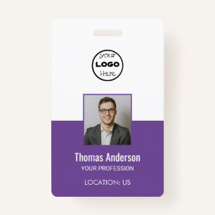 Custom Purple Business Logo Employee Photo ID  Badge