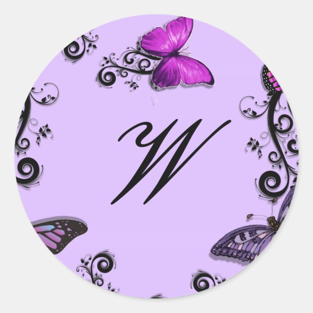 Custom Purple Butterflies Classic Round Sticker (Front)
