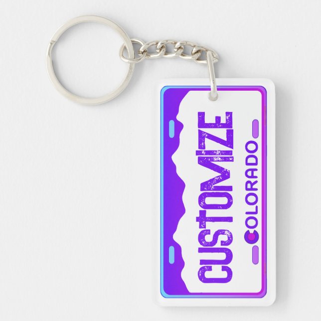 Custom purple Colorado license plate keychain (Front)