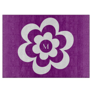 Custom Purple Cutting Board With White Flower