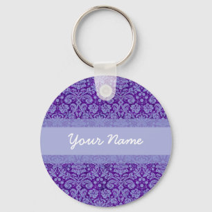 Custom Purple Damask Keychain