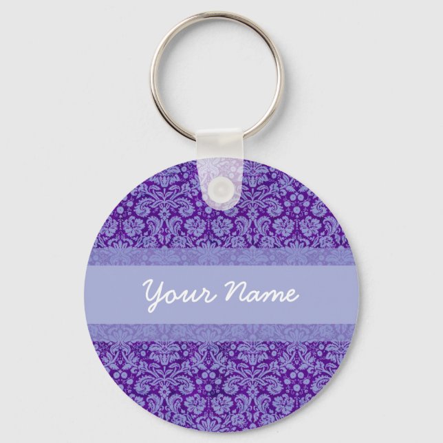 Custom Purple Damask Keychain (Front)