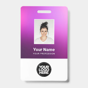 Custom Purple Employee Photo, Bar Code, Logo, Name Badge