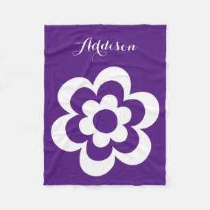 Custom Purple Fleece Blankets With White Flower