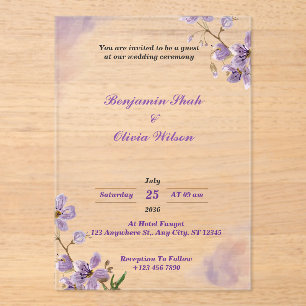 Custom Purple Floral acrylic wedding invitations