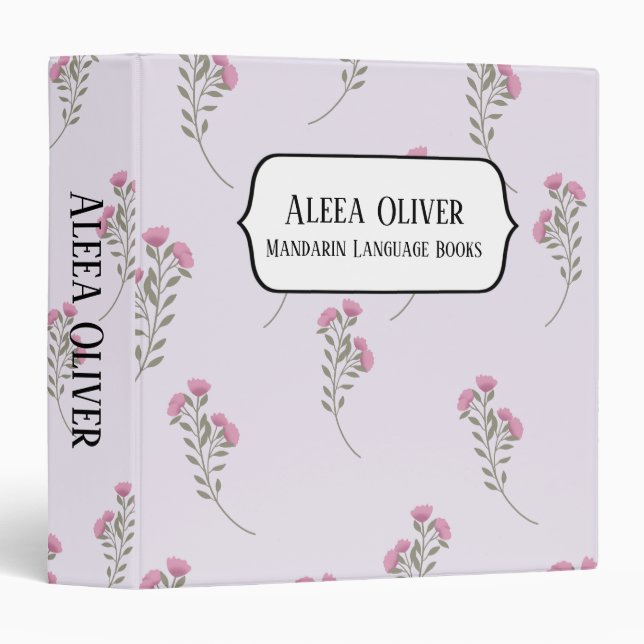  Custom Purple Floral Pattern Personalized Binder (Front/Spine)