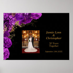 Custom Purple Floral Wedding Anniversary Poster
