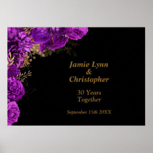 Custom Purple Floral Wedding Anniversary Poster