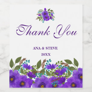 Custom Purple Floral Wedding Thank You Wine Label