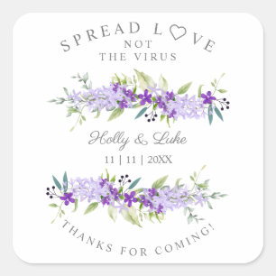 Custom Purple Flower Wedding  Garland Sanitizer Square Sticker