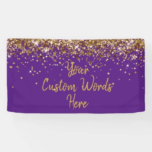 Custom Purple Gold Birthday Party Photo Booth Prop Banner (Horizontal)