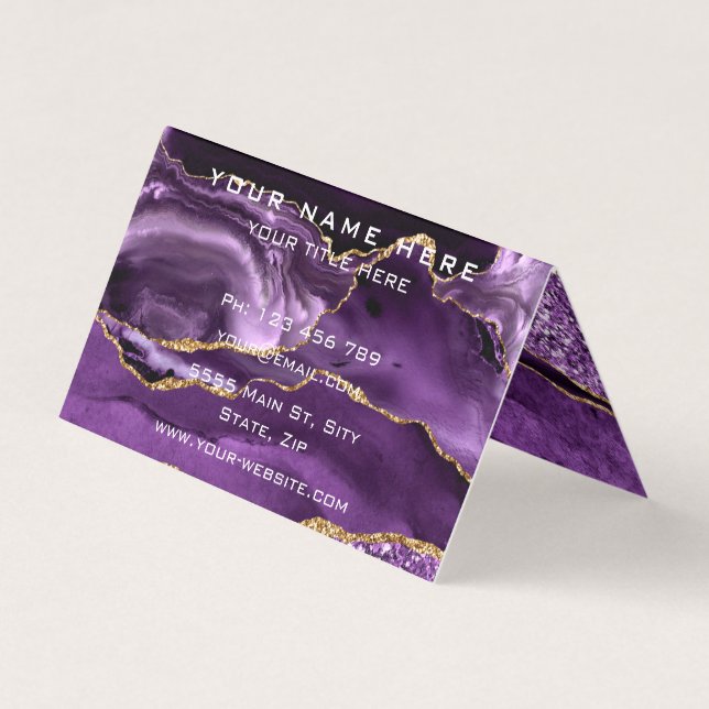 Custom Purple Gold Glitter Business Card Template (Front)