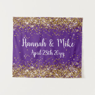 Custom Purple & Gold Wedding Backdrop Photo Booth Tapestry