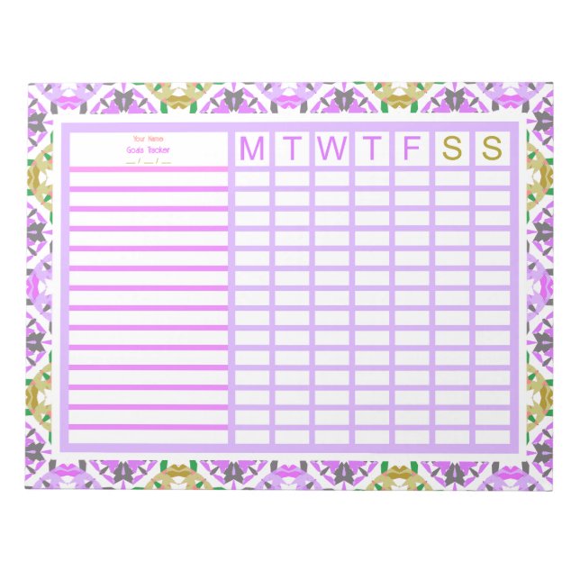 Custom Purple Green Back to School Goals Tracker Notepad (Front)