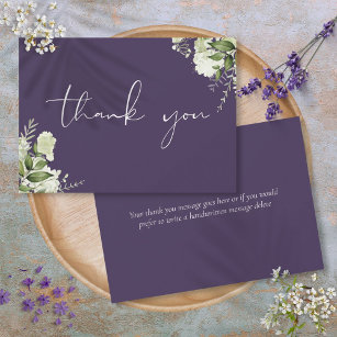 Custom Purple Greenery Elegant Script Thank You Card