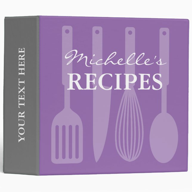 Custom purple kitchen utensil 2 inch recipe binder (Front/Spine)
