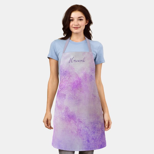 Custom Purple Lavender Watercolor Name Apron (Worn)