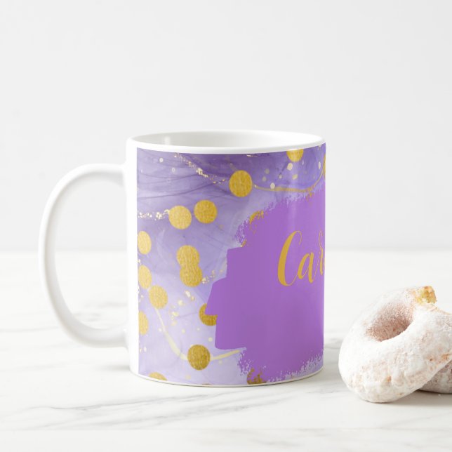 Custom Purple Marbled Floral Coffee Mug (With Donut)
