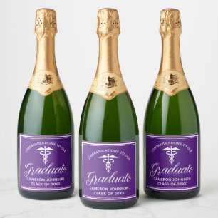 Custom Purple Medical School Graduation Party Sparkling Wine Label