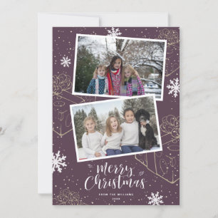 Custom Purple Merry Christmas Gifts Photo Cards