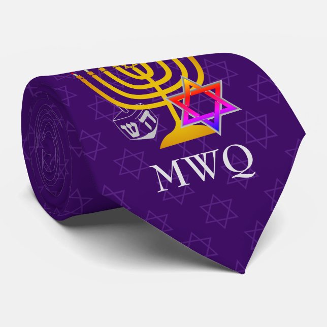 Custom Purple Monogram HANUKKAH Tie (Rolled)