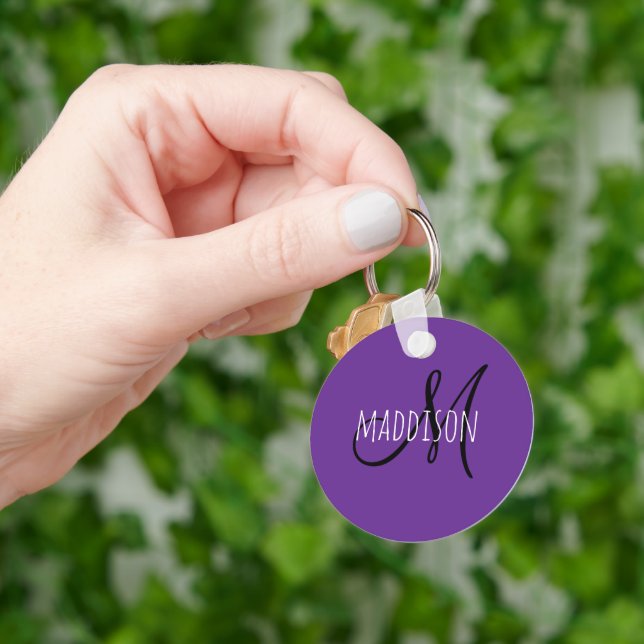 Custom Purple Name Monogram  Keychain (Hand)