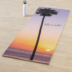 Custom Purple & Orange Beach Sunset Palm Tree Yoga Mat