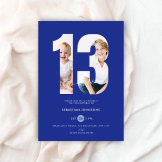 Custom Purple Photo Boys Number 13th Birthday Invitation