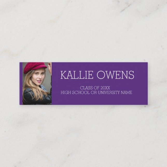 Custom Purple Photo Graduation Insert Name Card (Front)