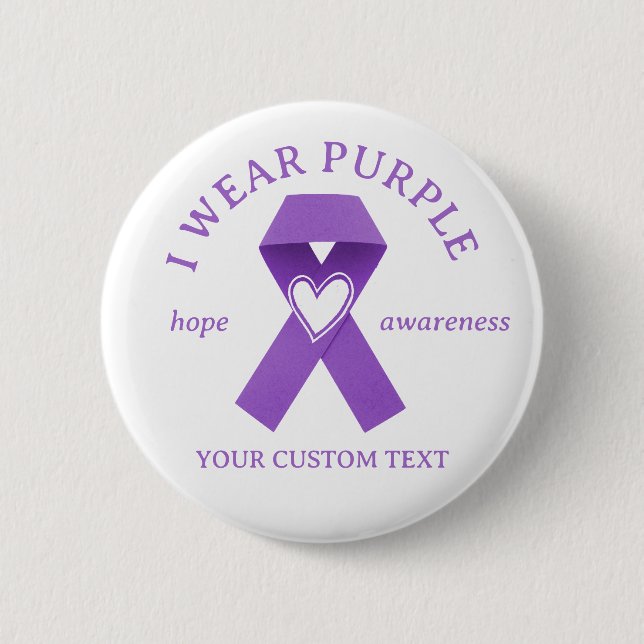 Custom Purple Ribbon Awareness 2 Inch Round Button (Front)