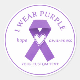 Custom Purple Ribbon Awareness Classic Round Sticker
