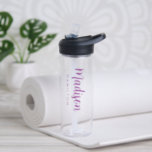 Custom Purple Script Name Water Bottle<br><div class="desc">Custom clear water bottle featuring your first name displayed in a bold,  purple script with your last name displayed in modern lettering below. The simple,  personalized water bottle can also be used to display your organization or business name.</div>
